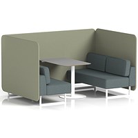 Brixworth 4 Seater Bench Booth With Table, White Legs, Grey Table With White Leg, Main Line Flax Fabric, Newbury Panels And Westminster Sofa