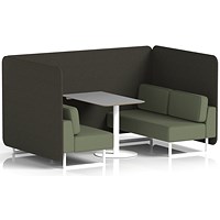 Brixworth 4 Seater Bench Booth With Table, White Legs, Grey Table With White Leg, Main Line Flax Fabric, Temple Panels And Monument Sofa