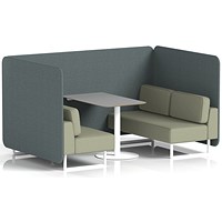 Brixworth 4 Seater Bench Booth With Table, White Legs, Grey Table With White Leg, Main Line Flax Fabric, Westminster Panels And Newbury Sofa