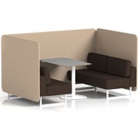 Brixworth 4 Seater Bench Booth With Table, White Legs, Grey Table With White Leg, Synergy Fabric, Affix Panels And Wed Sofa