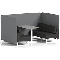 Brixworth 4 Seater Bench Booth With Table, White Legs, Grey Table With White Leg, Synergy Fabric, Partner Panels And Mix Sofa