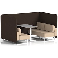 Brixworth 4 Seater Bench Booth With Table, White Legs, Grey Table With White Leg, Synergy Fabric, Wed Panels And Affix Sofa