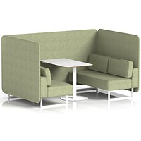 Brixworth 4 Seater Bench Booth With Table, White Legs, White Table, Rivet Fabric, Burnish Panels And Sofa