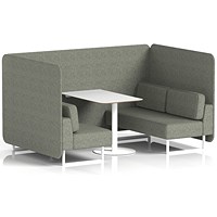 Brixworth 4 Seater Bench Booth With Table, White Legs, White Table, Rivet Fabric, Vitreous Panels And Sofa