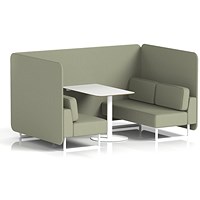 Brixworth 4 Seater Bench Booth With Table, White Legs, White Table, Main Line Flax Fabric, Newbury Panels And Sofa