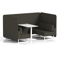 Brixworth 4 Seater Bench Booth With Table, White Legs, White Table, Main Line Flax Fabric, Temple Panels And Sofa