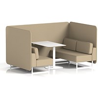 Brixworth 4 Seater Bench Booth With Table, White Legs, White Table, Main Line Flax Fabric, Upminster Panels And Sofa