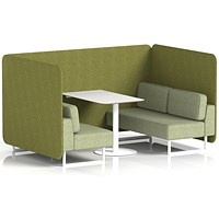 Brixworth 4 Seater Bench Booth With Table, White Legs, White Table, Rivet Fabric, Olive Panels And Burnish Sofa