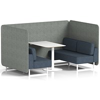 Brixworth 4 Seater Bench Booth With Table, White Legs, White Table, Rivet Fabric, Prime Panels And Crucible Sofa