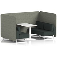 Brixworth 4 Seater Bench Booth With Table, White Legs, White Table, Rivet Fabric, Vitreous Panels And Charcoal Sofa