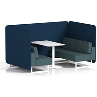 Brixworth 4 Seater Bench Booth With Table, White Legs, White Table, X2 Fabric, Calculus Panels And Polygon Sofa