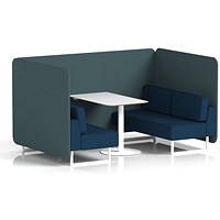 Brixworth 4 Seater Bench Booth With Table, White Legs, White Table, X2 Fabric, Polygon Panels And Calculus Sofa