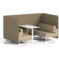 Brixworth 4 Seater Bench Booth With Table, White Legs, White Table, Main Line Flax Fabric, Bank Panels And Upminster Sofa