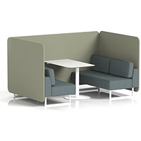 Brixworth 4 Seater Bench Booth With Table, White Legs, White Table, Main Line Flax Fabric, Newbury Panels And Westminster Sofa