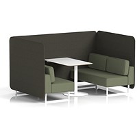Brixworth 4 Seater Bench Booth With Table, White Legs, White Table, Main Line Flax Fabric, Temple Panels And Monument Sofa