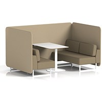 Brixworth 4 Seater Bench Booth With Table, White Legs, White Table, Main Line Flax Fabric, Upminster Panels And Bank Sofa