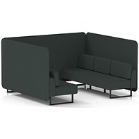 Brixworth 6 Seater Bench Booth, Black Legs, Rivet Fabric, Charcoal Panels And Sofa