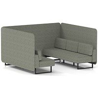 Brixworth 6 Seater Bench Booth, Black Legs, Rivet Fabric, Vitreous Panels And Sofa