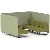 Brixworth 6 Seater Bench Booth, Black Legs, Rivet Fabric, Burnish Panels And Olive Sofa