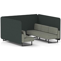 Brixworth 6 Seater Bench Booth, Black Legs, Rivet Fabric, Charcoal Panels And Vitreous Sofa