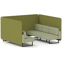 Brixworth 6 Seater Bench Booth, Black Legs, Rivet Fabric, Olive Panels And Burnish Sofa