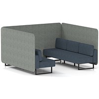 Brixworth 6 Seater Bench Booth, Black Legs, Rivet Fabric, Prime Panels And Crucible Sofa