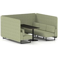 Brixworth 6 Seater Bench Booth With Table, Black Legs, Black Table, Rivet Fabric, Burnish Panels And Sofa