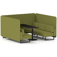 Brixworth 6 Seater Bench Booth With Table, Black Legs, Black Table, Rivet Fabric, Olive Panels And Sofa