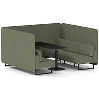 Brixworth 6 Seater Bench Booth With Table, Black Legs, Black Table, Main Line Flax Fabric, Monument Panels And Sofa