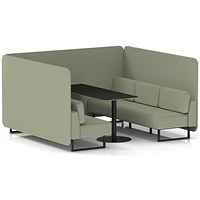 Brixworth 6 Seater Bench Booth With Table, Black Legs, Black Table, Main Line Flax Fabric, Newbury Panels And Sofa