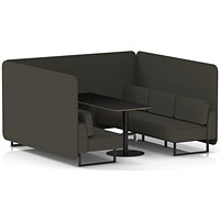 Brixworth 6 Seater Bench Booth With Table, Black Legs, Black Table, Main Line Flax Fabric, Temple Panels And Sofa