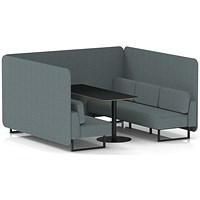 Brixworth 6 Seater Bench Booth With Table, Black Legs, Black Table, Main Line Flax Fabric, Westminster Panels And Sofa