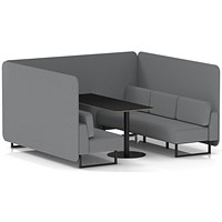 Brixworth 6 Seater Bench Booth With Table, Black Legs, Black Table, Synergy Fabric, Partner Panels And Sofa