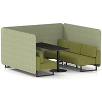 Brixworth 6 Seater Bench Booth With Table, Black Legs, Black Table, Rivet Fabric, Burnish Panels And Olive Sofa