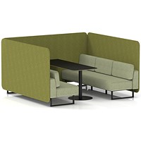 Brixworth 6 Seater Bench Booth With Table, Black Legs, Black Table, Rivet Fabric, Olive Panels And Burnish Sofa