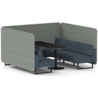 Brixworth 6 Seater Bench Booth With Table, Black Legs, Black Table, Rivet Fabric, Prime Panels And Crucible Sofa