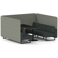 Brixworth 6 Seater Bench Booth With Table, Black Legs, Black Table, Rivet Fabric, Vitreous Panels And Charcoal Sofa
