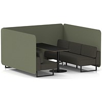 Brixworth 6 Seater Bench Booth With Table, Black Legs, Black Table, Main Line Flax Fabric, Monument Panels And Temple Sofa