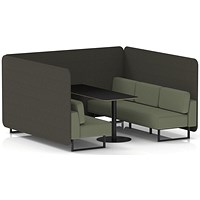 Brixworth 6 Seater Bench Booth With Table, Black Legs, Black Table, Main Line Flax Fabric, Temple Panels And Monument Sofa