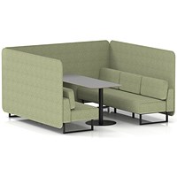 Brixworth 6 Seater Bench Booth With Table, Black Legs, Grey Table With Black Leg, Rivet Fabric, Burnish Panels And Sofa