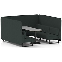 Brixworth 6 Seater Bench Booth With Table, Black Legs, Grey Table With Black Leg, Rivet Fabric, Charcoal Panels And Sofa