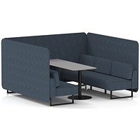 Brixworth 6 Seater Bench Booth With Table, Black Legs, Grey Table With Black Leg, Rivet Fabric, Crucible Panels And Sofa
