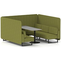 Brixworth 6 Seater Bench Booth With Table, Black Legs, Grey Table With Black Leg, Rivet Fabric, Olive Panels And Sofa