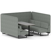 Brixworth 6 Seater Bench Booth With Table, Black Legs, Grey Table With Black Leg, Rivet Fabric, Prime Panels And Sofa