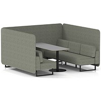 Brixworth 6 Seater Bench Booth With Table, Black Legs, Grey Table With Black Leg, Rivet Fabric, Vitreous Panels And Sofa
