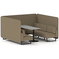 Brixworth 6 Seater Bench Booth With Table, Black Legs, Grey Table With Black Leg, Main Line Flax Fabric, Bank Panels And Sofa