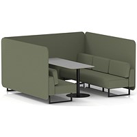 Brixworth 6 Seater Bench Booth With Table, Black Legs, Grey Table With Black Leg, Main Line Flax Fabric, Monument Panels And Sofa