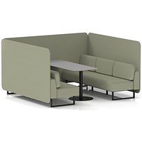 Brixworth 6 Seater Bench Booth With Table, Black Legs, Grey Table With Black Leg, Main Line Flax Fabric, Newbury Panels And Sofa