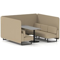 Brixworth 6 Seater Bench Booth With Table, Black Legs, Grey Table With Black Leg, Main Line Flax Fabric, Upminster Panels And Sofa