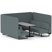 Brixworth 6 Seater Bench Booth With Table, Black Legs, Grey Table With Black Leg, Main Line Flax Fabric, Westminster Panels And Sofa